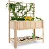 Giantex Wood Planter with Trellis, Standing Raised Garden Bed, Liner Storage Shelf, Elevated Plant Box Stand for Climbing Flower Vegetable Herb, Indoor Outdoor Patio Lawn Balcony