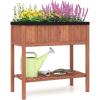Giantex Wooden Raised Garden Bed, Solid Pine Wood Planter Box w/Legs, Drainage Holes, Black Liner, Outdoor Indoor Elevated Planter Box Stand for Patio, Garden, Lawn, Greenhouse, 47″ x 23″ x 30″(Reddish Brown)