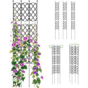 Giantex Garden Trellis, Outdoor Plant Support Frame w/Adjustable Shapes, Ground Stakes, Rustproof PE Coating Pipes, Privacy Screen Trellis Metal Flower Rose Stand for Garden, Patio, Backyard (1)(1)