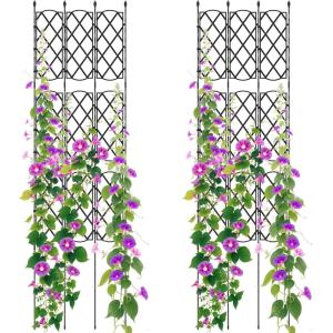 Giantex Garden Trellis, Outdoor Plant Support Frame w/Adjustable Shapes, Ground Stakes, Rustproof PE Coating Pipes, Privacy Screen Trellis Metal Flower Rose Stand for Garden, Patio, Backyard (1)(2)