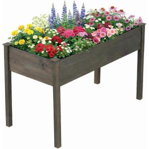 Giantex Wooden Raised Garden Bed, Solid Pine Wood Planter Box w/Legs, Drainage Holes, Black Liner, Outdoor Indoor Elevated Planter Box Stand for Patio, Garden, Lawn, Greenhouse, 47″ x 23″ x 30″(Gray)