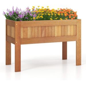 Giantex Wooden Raised Garden Bed, Solid Pine Wood Planter Box w/Legs, Drainage Holes, Black Liner, Outdoor Indoor Elevated Planter Box Stand for Patio, Garden, Lawn, Greenhouse, 47″ x 23″ x 30″(Natural)