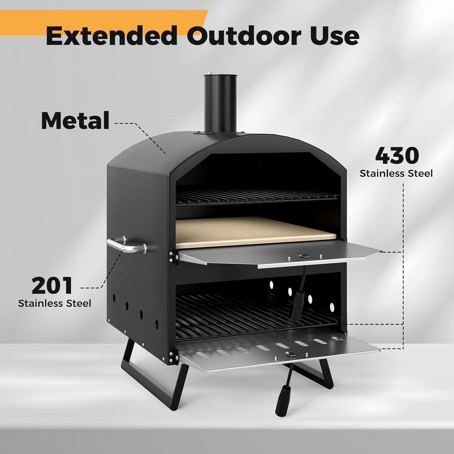 image:imageGiantex Outdoor Pizza Oven Wood Fired 2Layer Pizza Maker with 12Inch Pizza Stone Pizza Peel Removable Cooking Rack Waterproof Cover Folding Legs Outside Pizza Ovens for Camping Backyard BBQ16 Inch