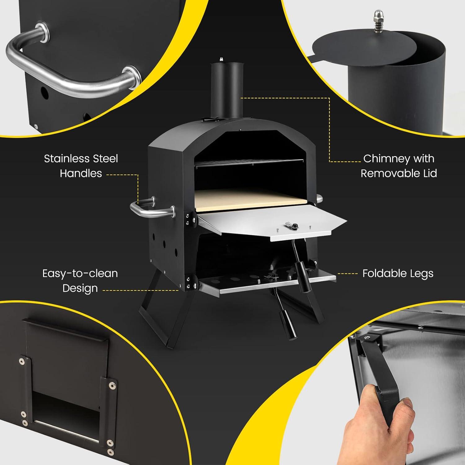 image:imageGiantex Outdoor Pizza Oven Wood Fired 2Layer Pizza Maker with 12Inch Pizza Stone Pizza Peel Removable Cooking Rack Waterproof Cover Folding Legs Outside Pizza Ovens for Camping Backyard BBQ12 Inch