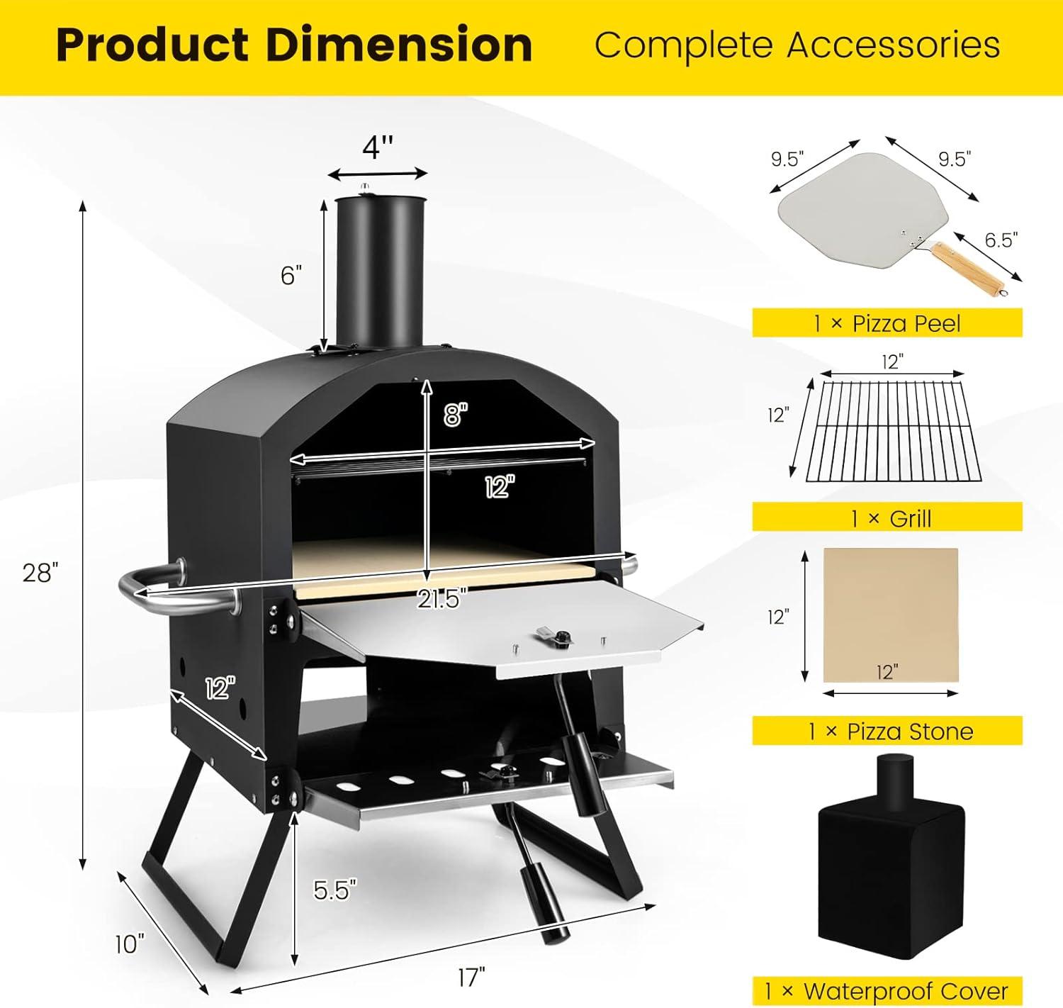 image:imageGiantex Outdoor Pizza Oven Wood Fired 2Layer Pizza Maker with 12Inch Pizza Stone Pizza Peel Removable Cooking Rack Waterproof Cover Folding Legs Outside Pizza Ovens for Camping Backyard BBQ12 Inch