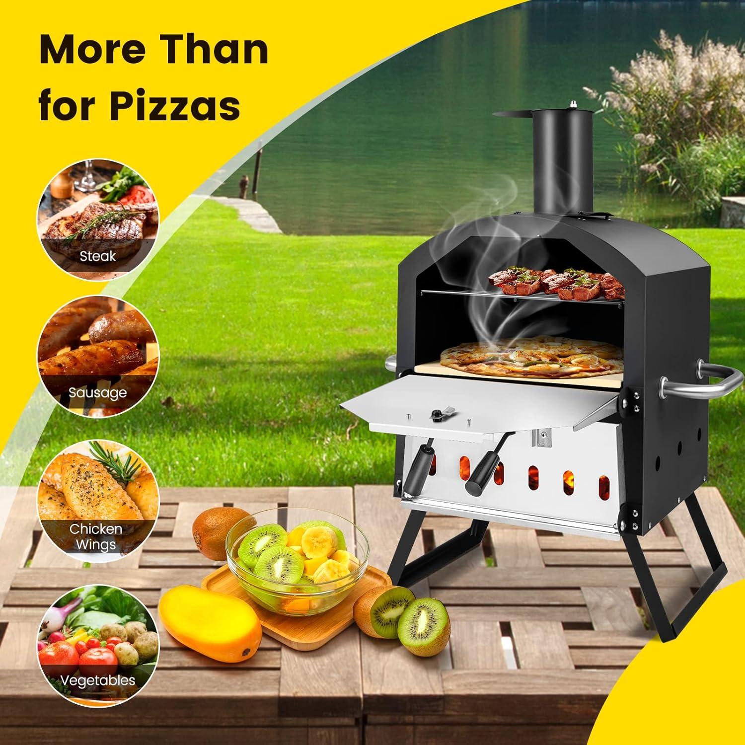image:imageGiantex Outdoor Pizza Oven Wood Fired 2Layer Pizza Maker with 12Inch Pizza Stone Pizza Peel Removable Cooking Rack Waterproof Cover Folding Legs Outside Pizza Ovens for Camping Backyard BBQ12 Inch