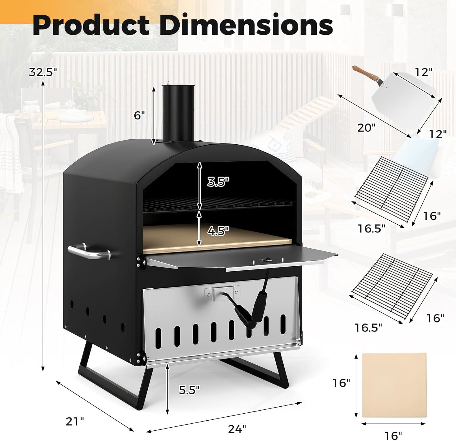 image:imageGiantex Outdoor Pizza Oven Wood Fired 2Layer Pizza Maker with 12Inch Pizza Stone Pizza Peel Removable Cooking Rack Waterproof Cover Folding Legs Outside Pizza Ovens for Camping Backyard BBQ16 Inch