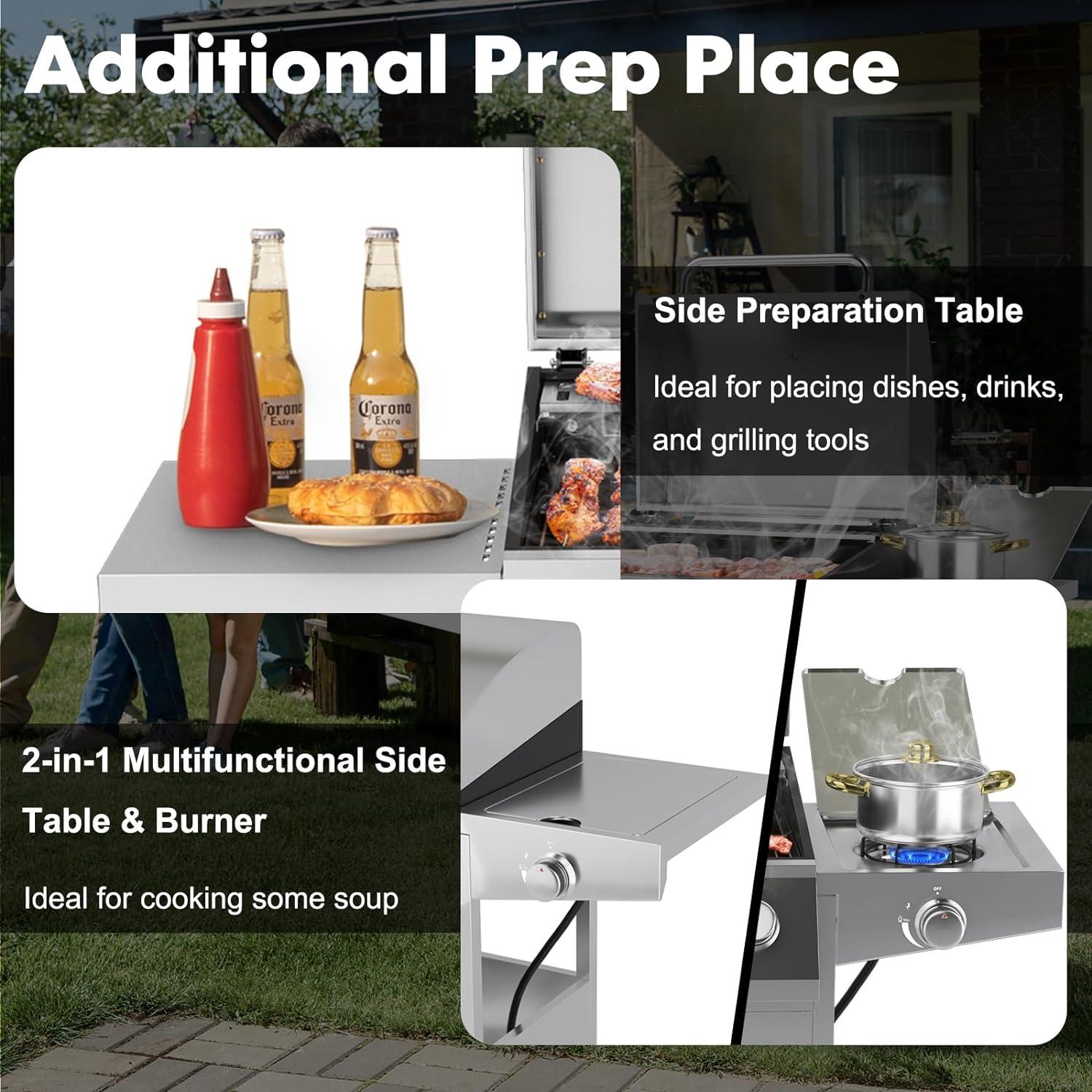 image:imageGiantex Portable Gas Grill with 2 Burner Max 20000 BTU total Folding Legs Builtin Thermometer Travel Locks Stainless Steel Tabletop Propane Gas Grill for Camping Picnic Cookout RV BBQStanding