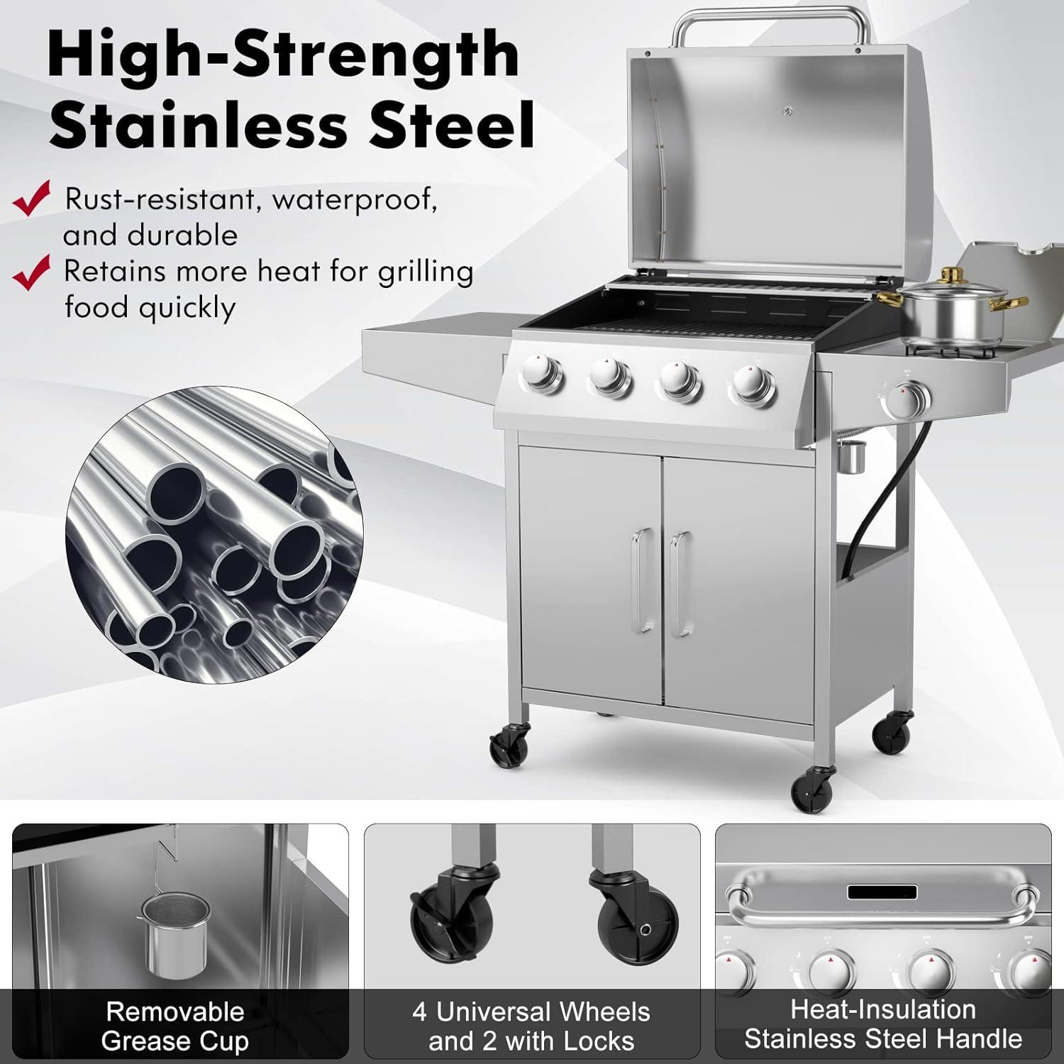 image:imageGiantex Portable Gas Grill with 2 Burner Max 20000 BTU total Folding Legs Builtin Thermometer Travel Locks Stainless Steel Tabletop Propane Gas Grill for Camping Picnic Cookout RV BBQStanding