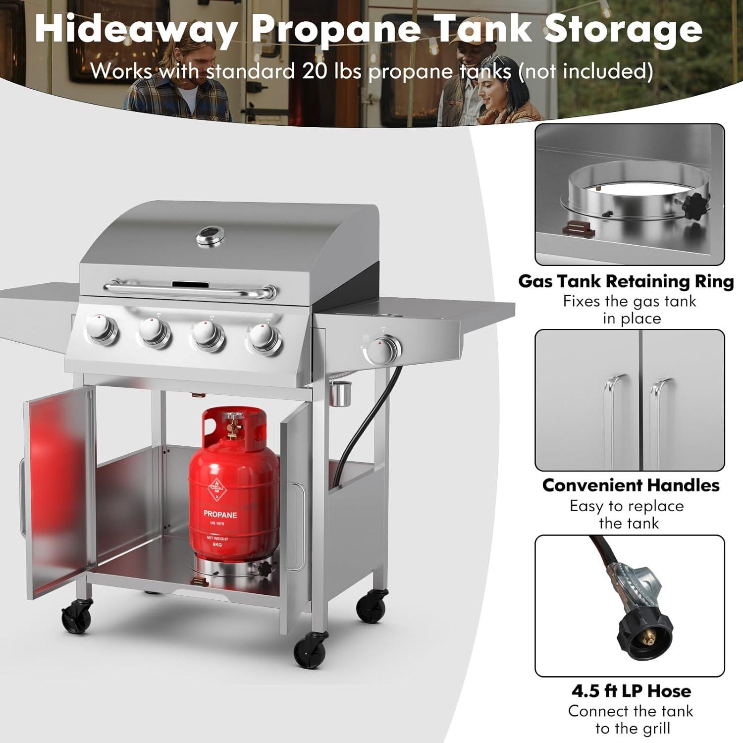 image:imageGiantex Portable Gas Grill with 2 Burner Max 20000 BTU total Folding Legs Builtin Thermometer Travel Locks Stainless Steel Tabletop Propane Gas Grill for Camping Picnic Cookout RV BBQStanding