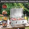 Giantex Portable Gas Grill – Tabletop Propane Grill with 2 Burners, 20,000 BTU total, Built-in Thermometer, Foldable Legs, Regulator Hose, Stainless Steel BBQ Grill for Outdoor Camping Barbecue