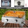 Giantex Portable Gas Grill – Tabletop Propane Grill with 2 Burners, 20,000 BTU total, Built-in Thermometer, Foldable Legs, Regulator Hose, Stainless Steel BBQ Grill for Outdoor Camping Barbecue