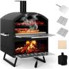 Giantex Outdoor Pizza Oven Wood Fired, 2-Layer Pizza Maker with 12-Inch Pizza Stone, Pizza Peel, Removable Cooking Rack, Waterproof Cover, Folding Legs, Outside Pizza Ovens for Camping Backyard BBQ(16 Inch)