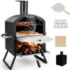 Giantex Outdoor Pizza Oven Wood Fired, 2-Layer Pizza Maker with 12-Inch Pizza Stone, Pizza Peel, Removable Cooking Rack, Waterproof Cover, Folding Legs, Outside Pizza Ovens for Camping Backyard BBQ(12 Inch)