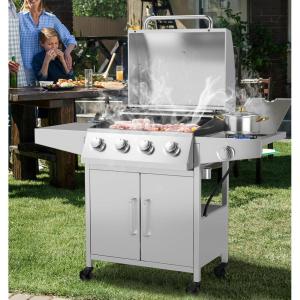 Giantex Portable Gas Grill with 2 Burner, Max. 20,000 BTU total, Folding Legs, Built-in Thermometer, Travel Locks, Stainless Steel Tabletop Propane Gas Grill for Camping Picnic Cookout RV BBQ(Standing)