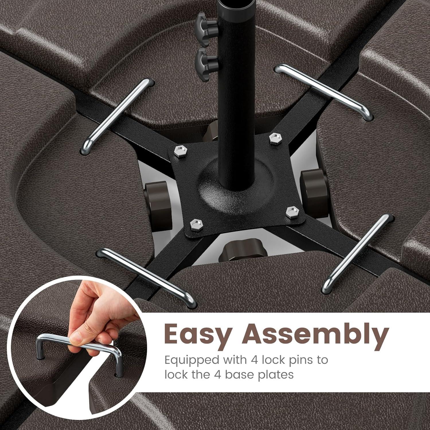 image:imageGiantex 212 lbs Fillable Offset Patio Umbrella Base 4PCS Cantilever Umbrella Stand Water Sand Filled 4 Pin Connectors Weighted Outdoor Market Umbrella Pole Holder for Poolside Garden Yard BlackBrown