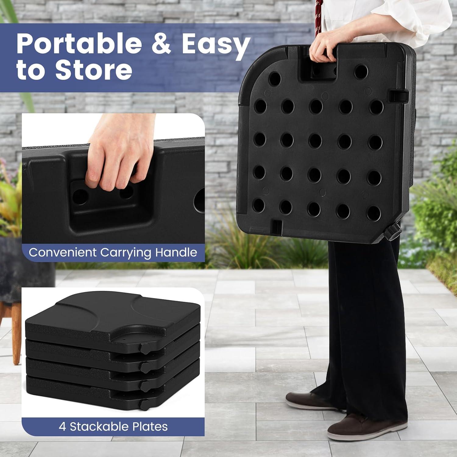 image:imageGiantex 212 lbs Fillable Offset Patio Umbrella Base 4PCS Cantilever Umbrella Stand Water Sand Filled 4 Pin Connectors Weighted Outdoor Market Umbrella Pole Holder for Poolside Garden Yard BlackBlack