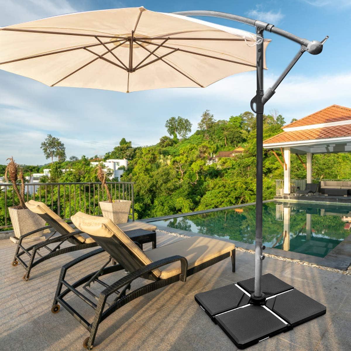 image:imageGiantex 212 lbs Fillable Offset Patio Umbrella Base 4PCS Cantilever Umbrella Stand Water Sand Filled 4 Pin Connectors Weighted Outdoor Market Umbrella Pole Holder for Poolside Garden Yard BlackBlack