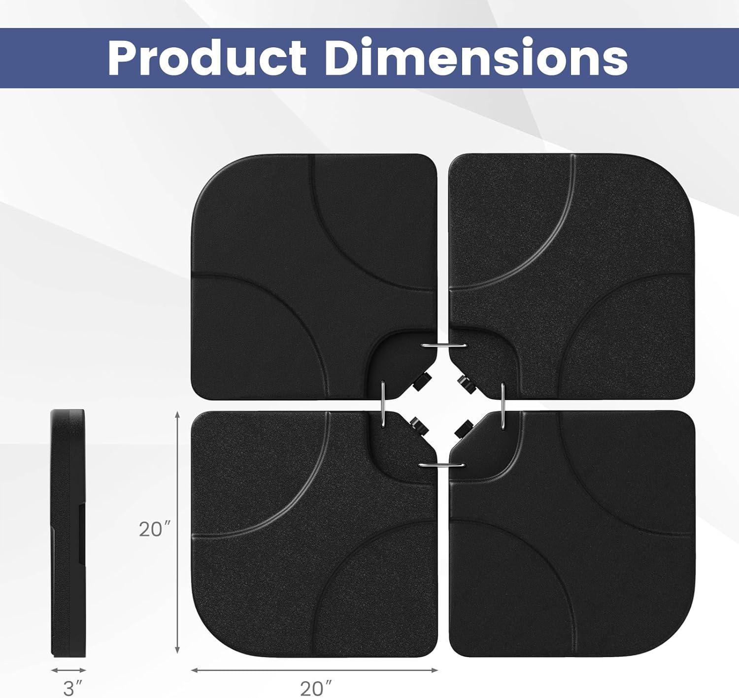 image:imageGiantex 212 lbs Fillable Offset Patio Umbrella Base 4PCS Cantilever Umbrella Stand Water Sand Filled 4 Pin Connectors Weighted Outdoor Market Umbrella Pole Holder for Poolside Garden Yard BlackBlack