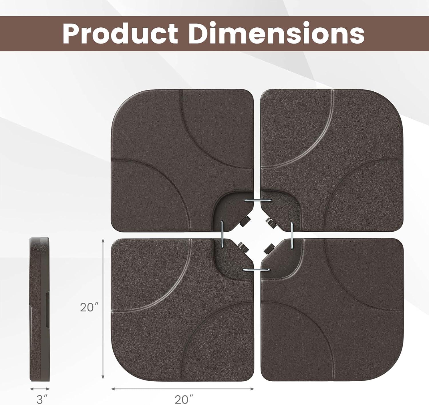 image:imageGiantex 212 lbs Fillable Offset Patio Umbrella Base 4PCS Cantilever Umbrella Stand Water Sand Filled 4 Pin Connectors Weighted Outdoor Market Umbrella Pole Holder for Poolside Garden Yard BlackBrown
