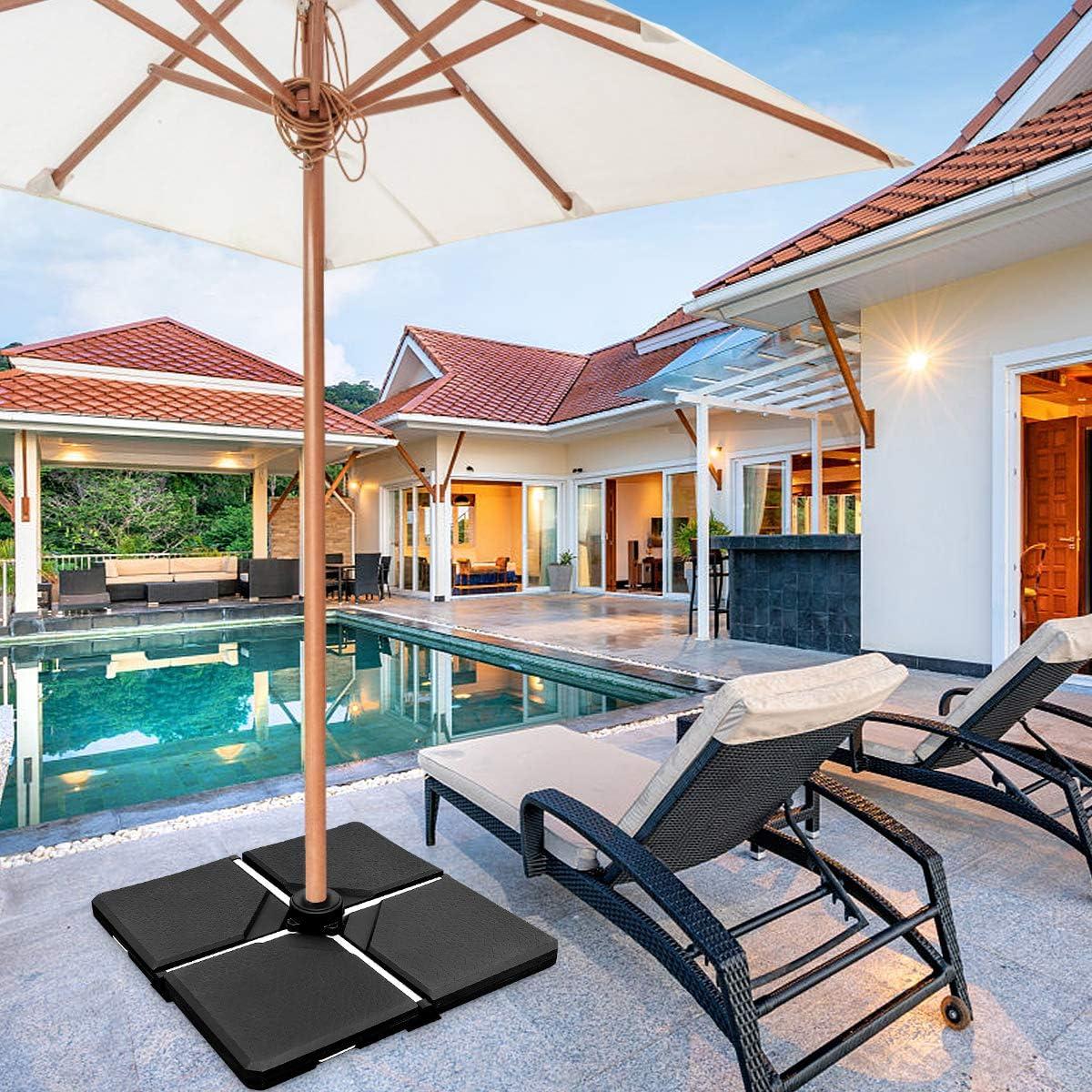 image:imageGiantex 212 lbs Fillable Offset Patio Umbrella Base 4PCS Cantilever Umbrella Stand Water Sand Filled 4 Pin Connectors Weighted Outdoor Market Umbrella Pole Holder for Poolside Garden Yard BlackBlack