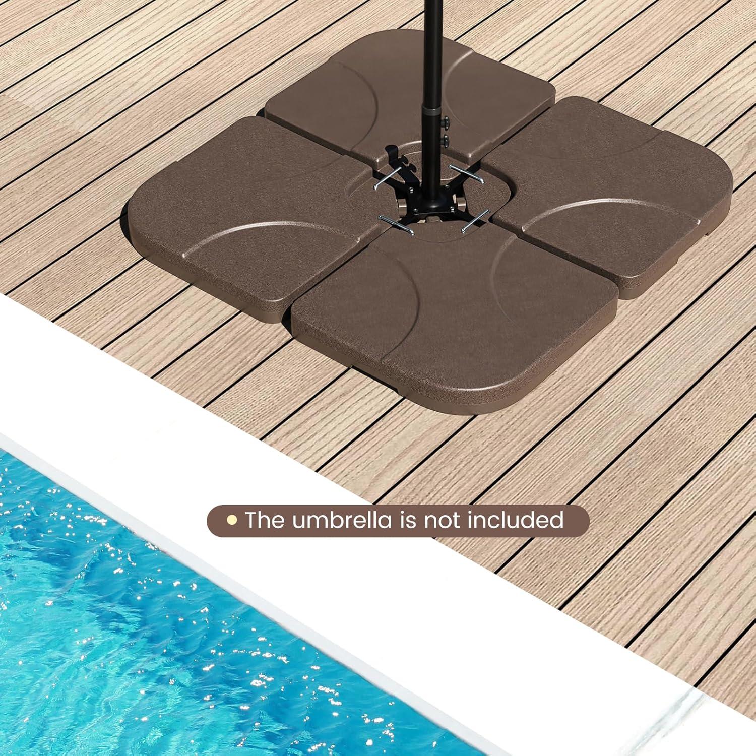 image:imageGiantex 212 lbs Fillable Offset Patio Umbrella Base 4PCS Cantilever Umbrella Stand Water Sand Filled 4 Pin Connectors Weighted Outdoor Market Umbrella Pole Holder for Poolside Garden Yard BlackBrown