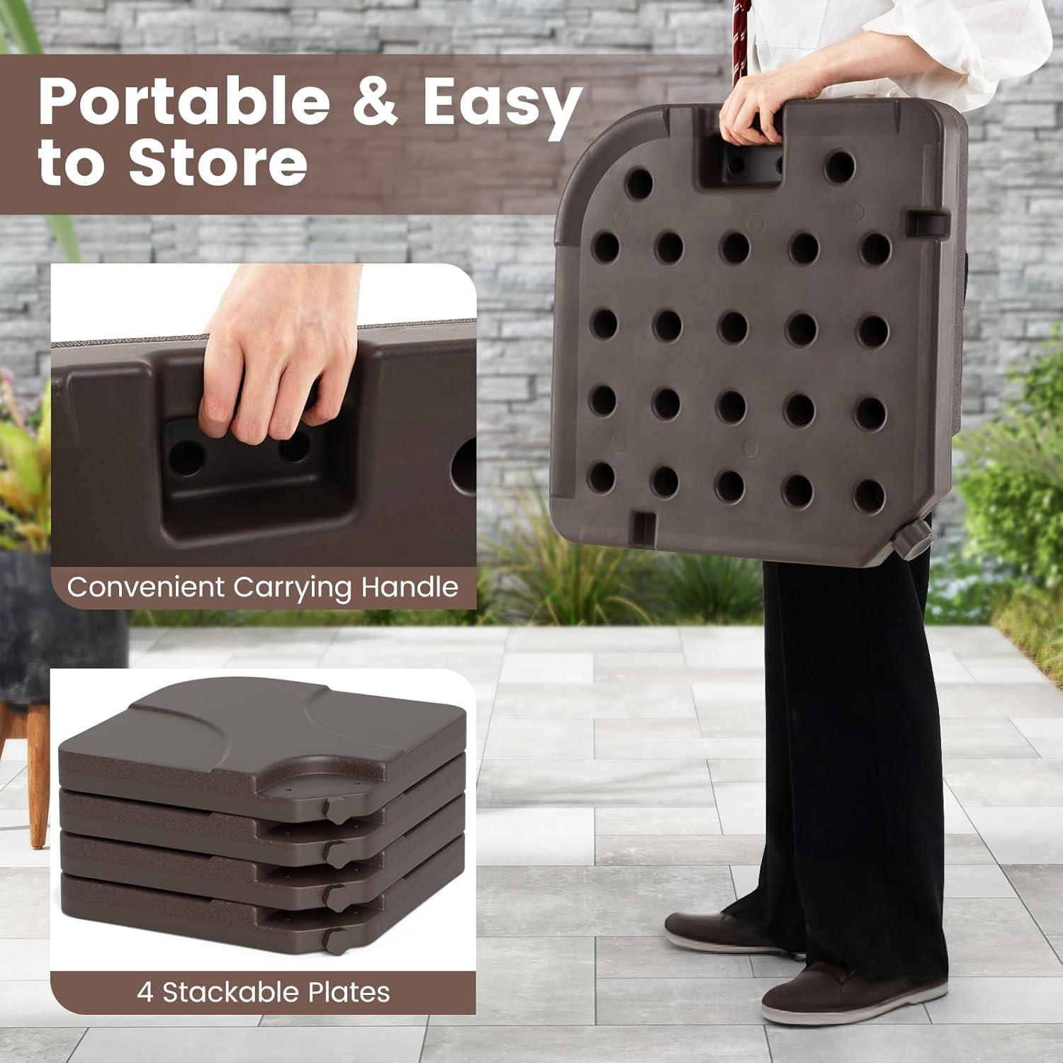 image:imageGiantex 212 lbs Fillable Offset Patio Umbrella Base 4PCS Cantilever Umbrella Stand Water Sand Filled 4 Pin Connectors Weighted Outdoor Market Umbrella Pole Holder for Poolside Garden Yard BlackBrown