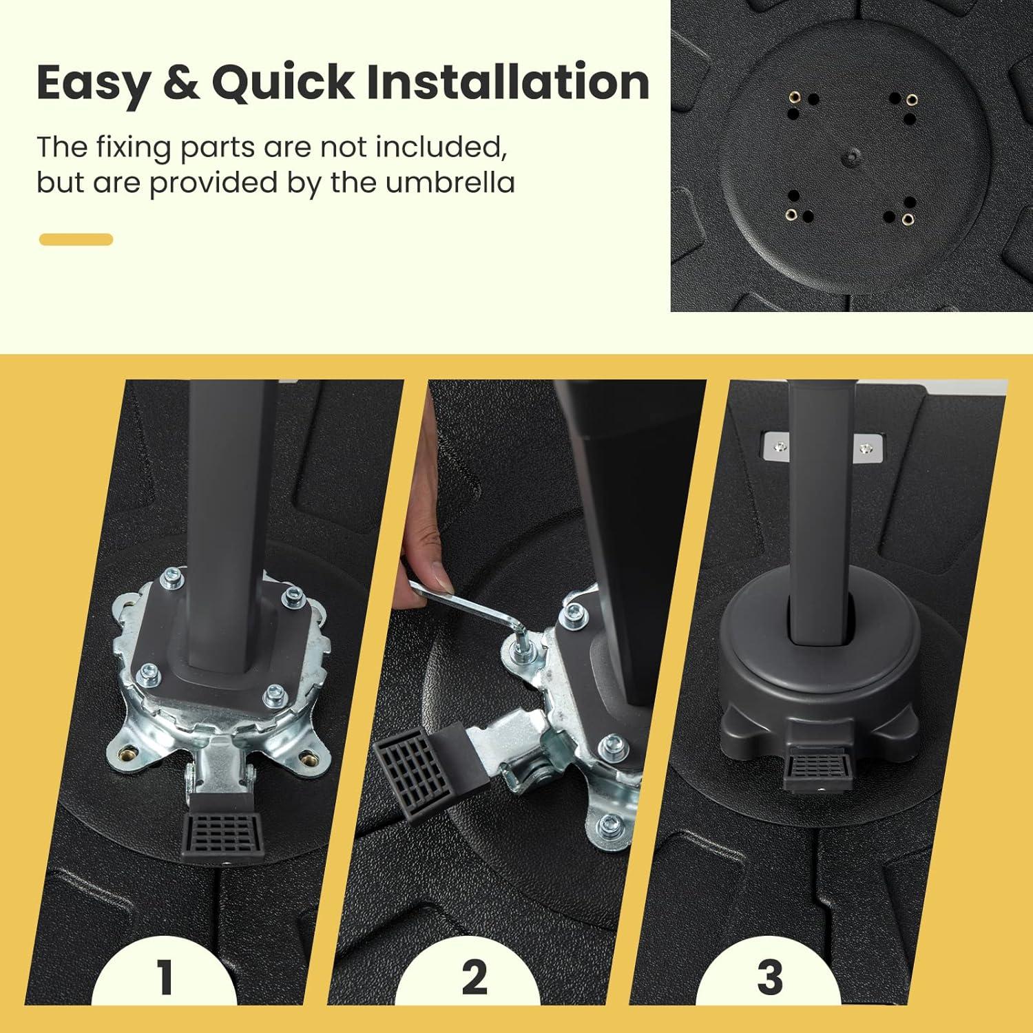 image:imageGiantex Cantilever Umbrella Base with Wheels 243 lbs Water Filled Umbrella Stand for Offset Patio Umbrella 335 inch Heavy Duty Square Offset Umbrella Holder for Deck Garden Poolside2430 Pounds
