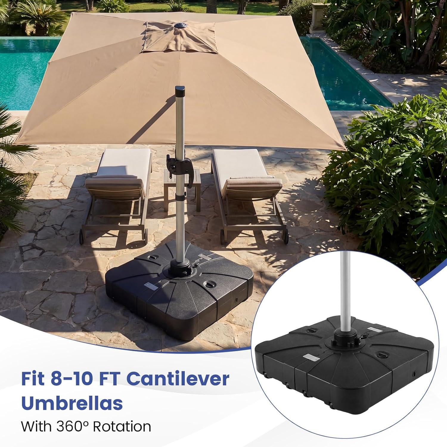 image:imageGiantex Cantilever Umbrella Base with Wheels 243 lbs Water Filled Umbrella Stand for Offset Patio Umbrella 335 inch Heavy Duty Square Offset Umbrella Holder for Deck Garden Poolside285 Pounds