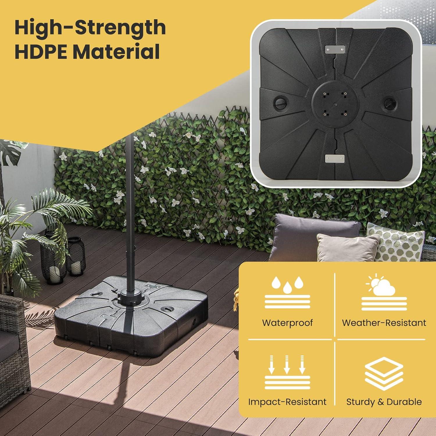 image:imageGiantex Cantilever Umbrella Base with Wheels 243 lbs Water Filled Umbrella Stand for Offset Patio Umbrella 335 inch Heavy Duty Square Offset Umbrella Holder for Deck Garden Poolside2430 Pounds