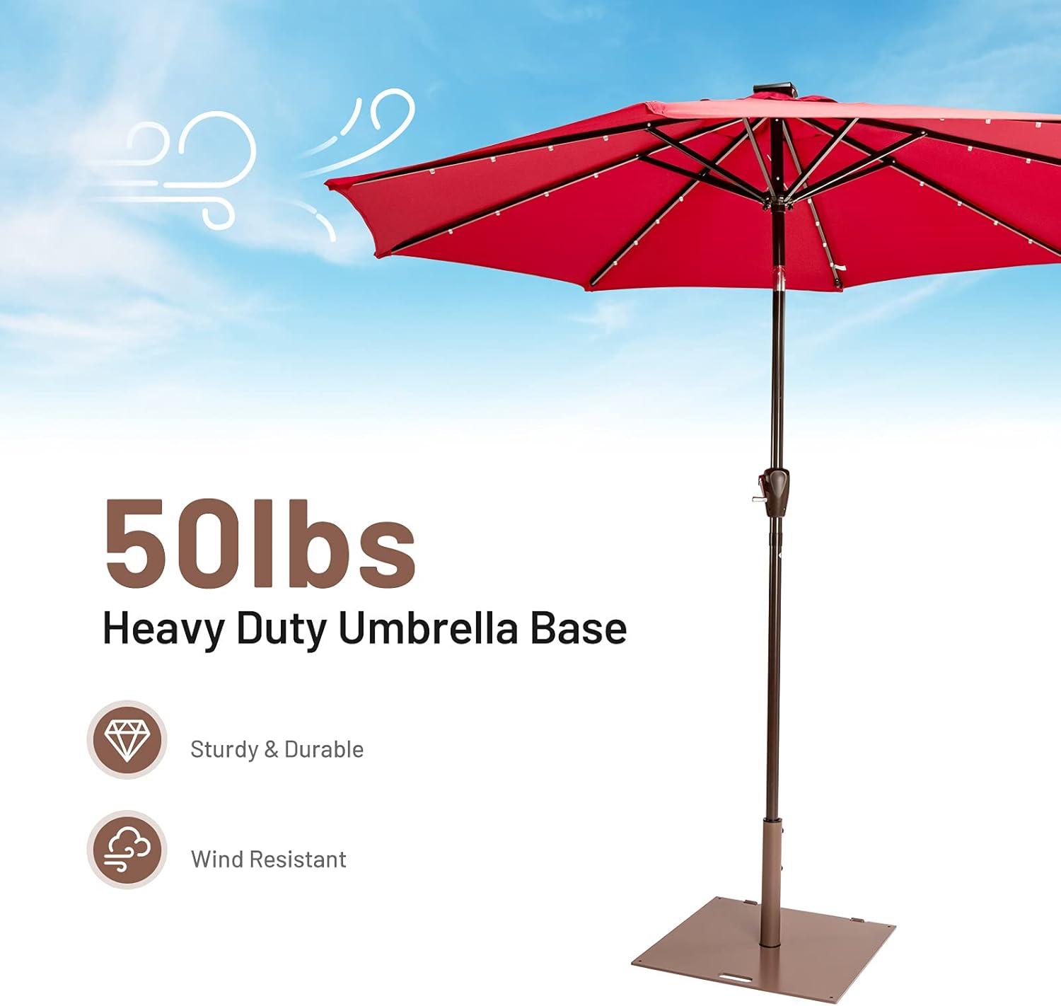 image:imageGiantex Patio Umbrella Base 50 Lbs Steel Heavy Duty Umbrella Stand with Wheels 24 Inch Square Umbrella Base with 2 Tightening Knobs Suitable for Backyard Deck Poolside Patio