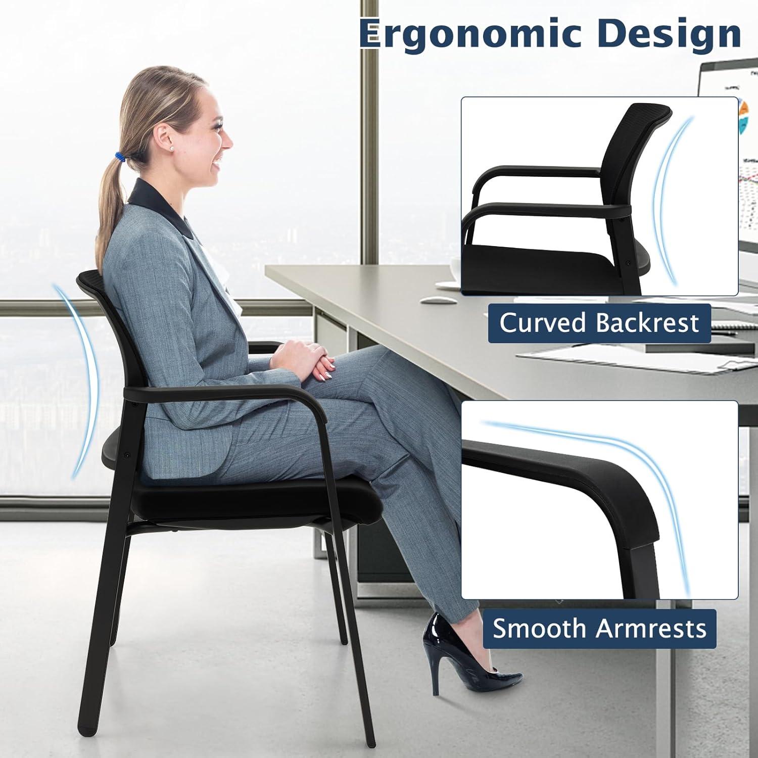 image:imageGiantex 2Pack Reception Room Chair Set with Mesh Back Metal Frame amp Padded Seat Armrests No Wheels Stacking Guest Chairs for Office Waiting Room Lobby Meeting Black4