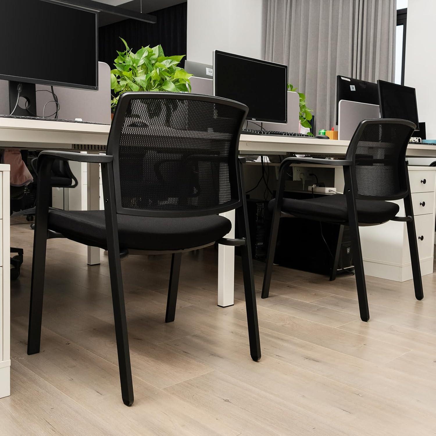 image:imageGiantex 2Pack Reception Room Chair Set with Mesh Back Metal Frame amp Padded Seat Armrests No Wheels Stacking Guest Chairs for Office Waiting Room Lobby Meeting Black12