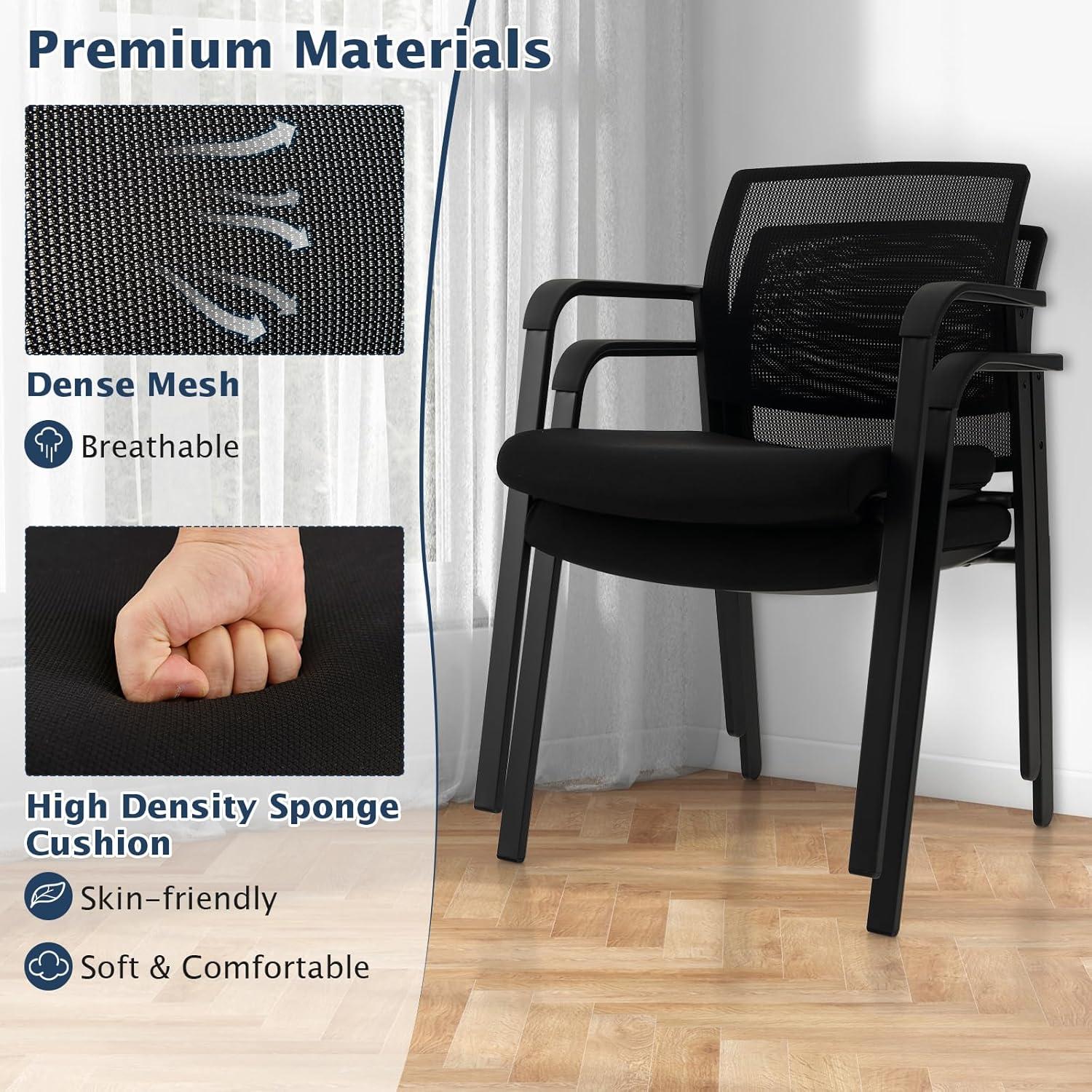 image:imageGiantex 2Pack Reception Room Chair Set with Mesh Back Metal Frame amp Padded Seat Armrests No Wheels Stacking Guest Chairs for Office Waiting Room Lobby Meeting Black12