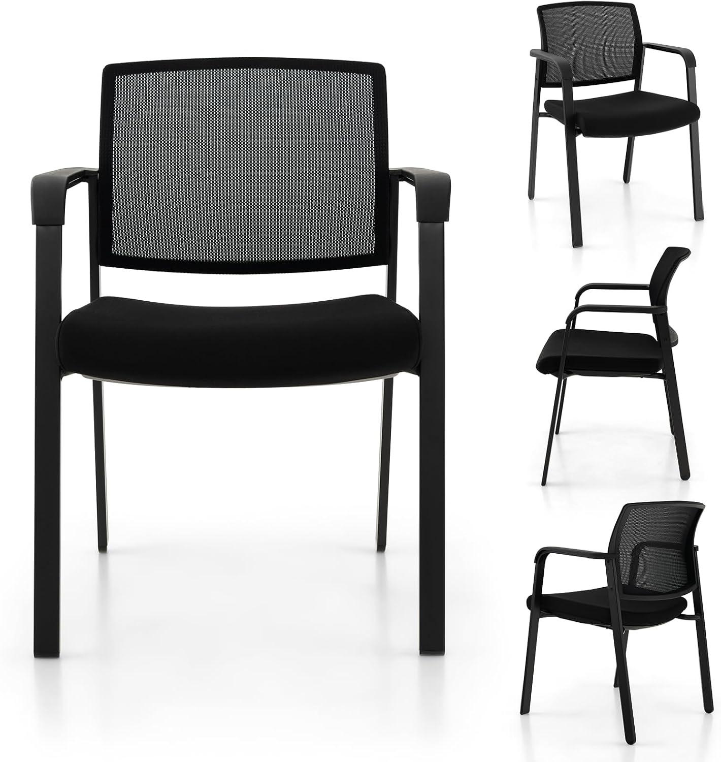 image:imageGiantex 2Pack Reception Room Chair Set with Mesh Back Metal Frame amp Padded Seat Armrests No Wheels Stacking Guest Chairs for Office Waiting Room Lobby Meeting Black2