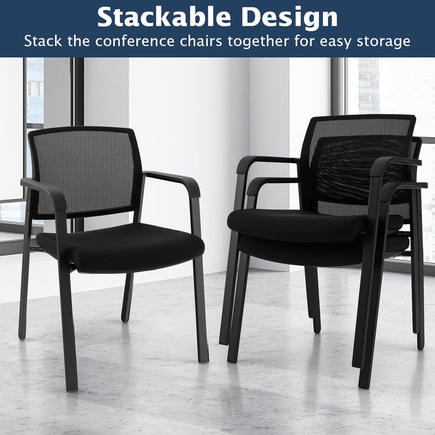 image:imageGiantex 2Pack Reception Room Chair Set with Mesh Back Metal Frame amp Padded Seat Armrests No Wheels Stacking Guest Chairs for Office Waiting Room Lobby Meeting Black4