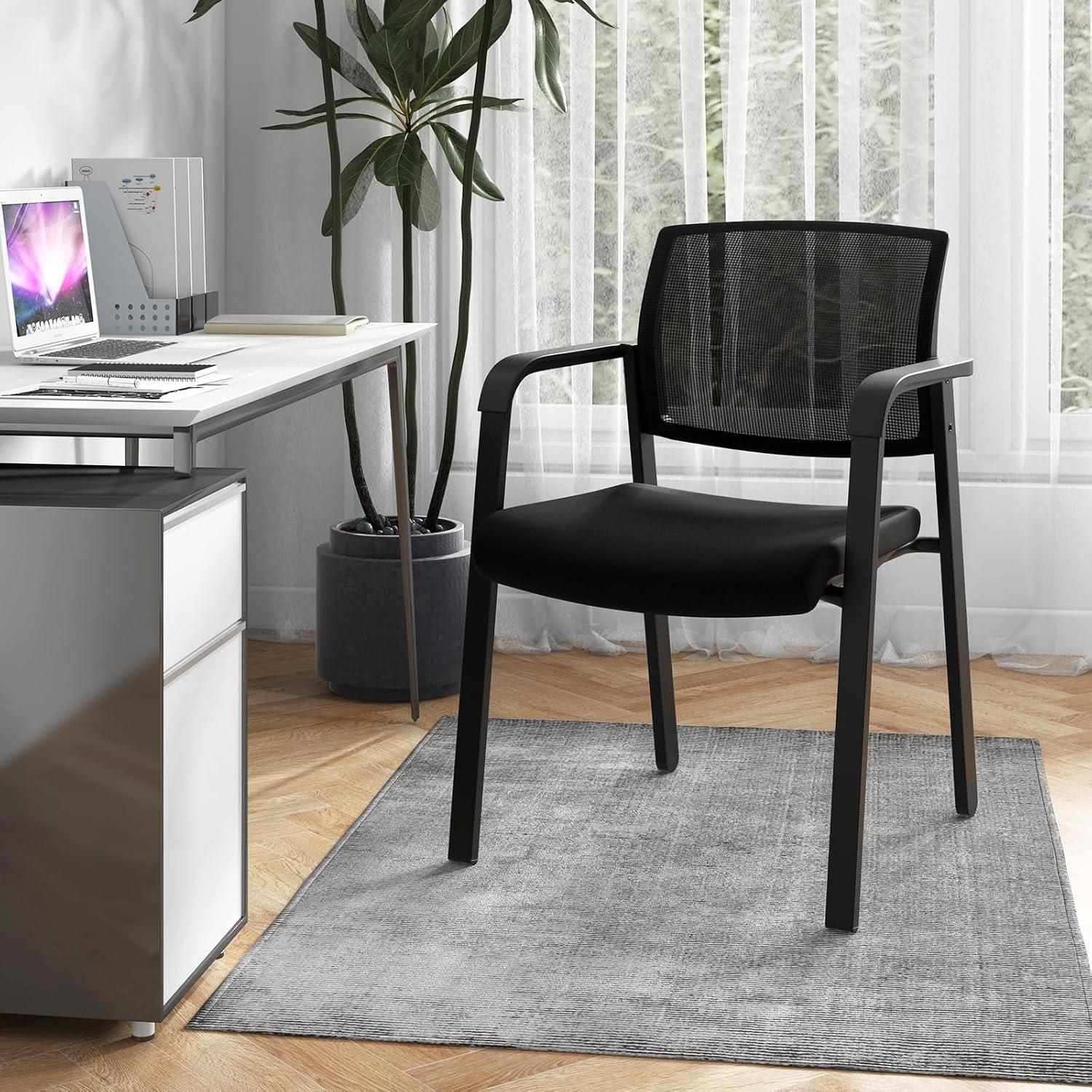 image:imageGiantex 2Pack Reception Room Chair Set with Mesh Back Metal Frame amp Padded Seat Armrests No Wheels Stacking Guest Chairs for Office Waiting Room Lobby Meeting Black6