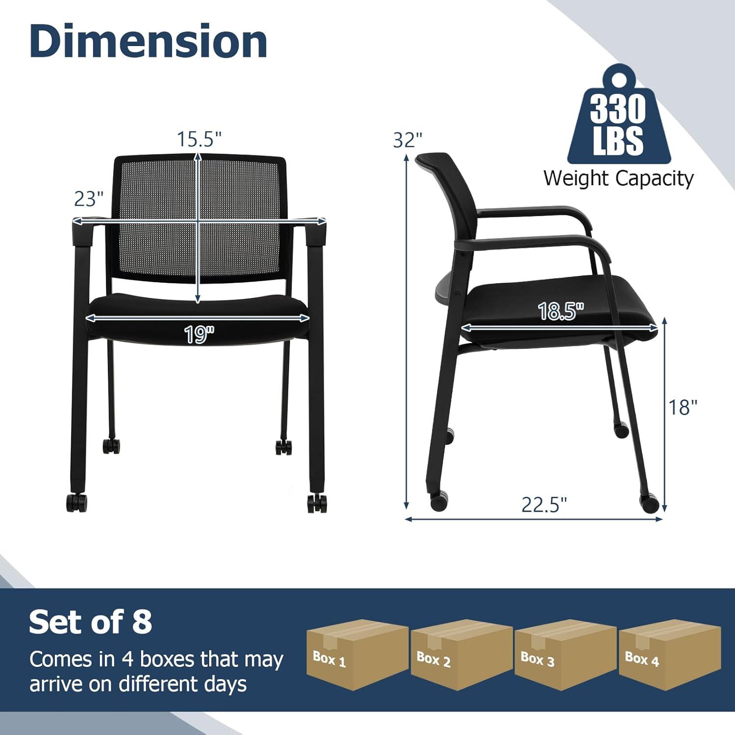 image:imageGiantex 2Pack Waiting Room Chair Set Rolling Office Desk Chairs with PU Wheels Armrests Stackable Guest Chair for Office School LobbyReception Conference BlackBlack