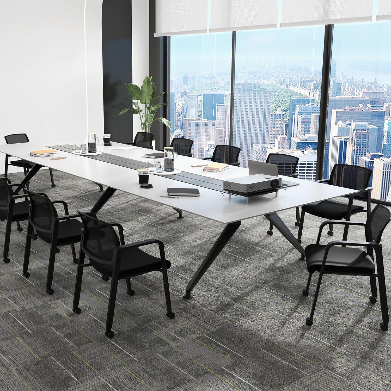 image:imageGiantex 2Pack Waiting Room Chair Set Rolling Office Desk Chairs with PU Wheels Armrests Stackable Guest Chair for Office School LobbyReception Conference BlackBlack