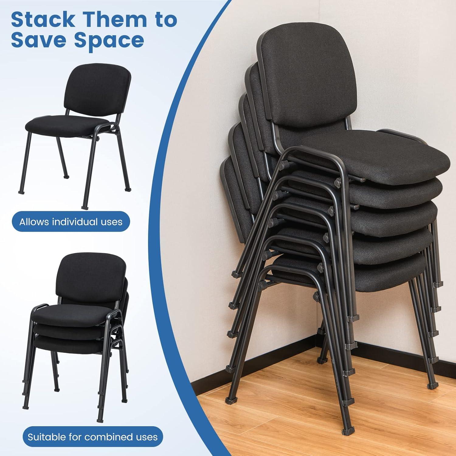 image:imageGiantex 5Pack Conference Chair Set Stackable Guest Chair with Metal Frame Padded Cushion Stacking Reception Chair Lobby Chairs Set of 5 Stackable Chairs Office Waiting Room Chair Black6