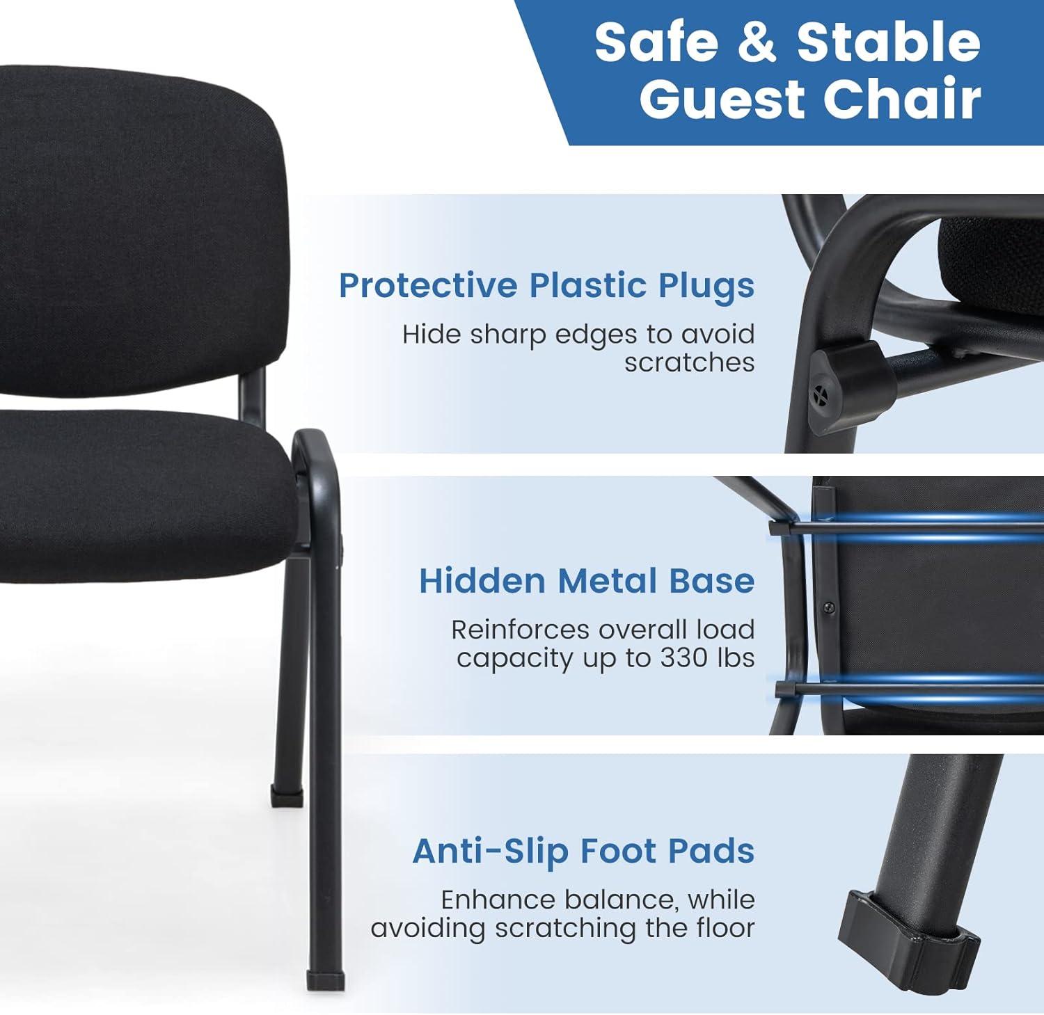 image:imageGiantex 5Pack Conference Chair Set Stackable Guest Chair with Metal Frame Padded Cushion Stacking Reception Chair Lobby Chairs Set of 5 Stackable Chairs Office Waiting Room Chair Black8