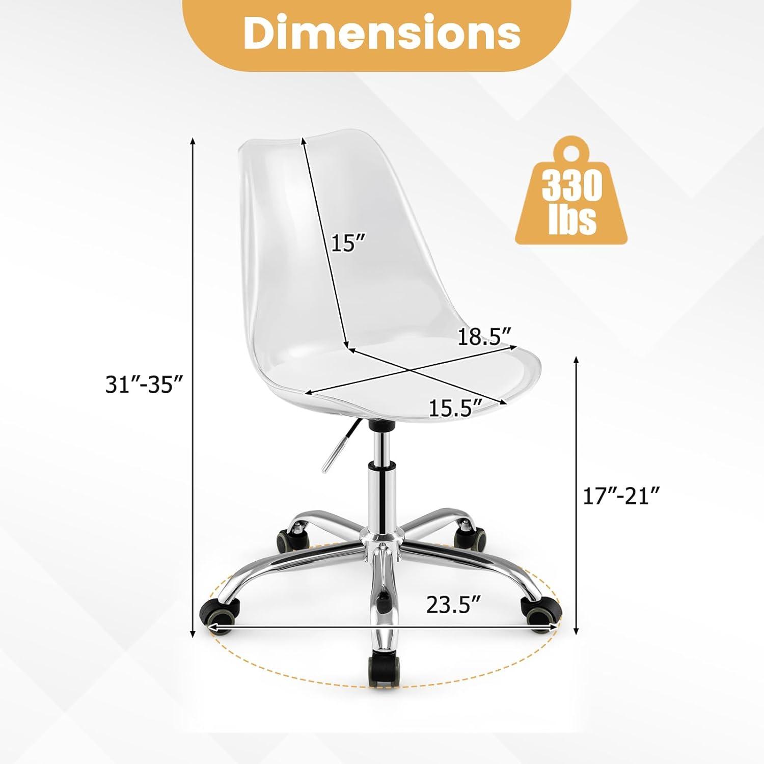 image:imageGiantex Acrylic Clear Desk Chair with PU Leather Cushion Modern Small Home Office Chair with Wheels Armless Swivel Rolling Vanity Chair for Office Make up Small Spaces Bedroom2