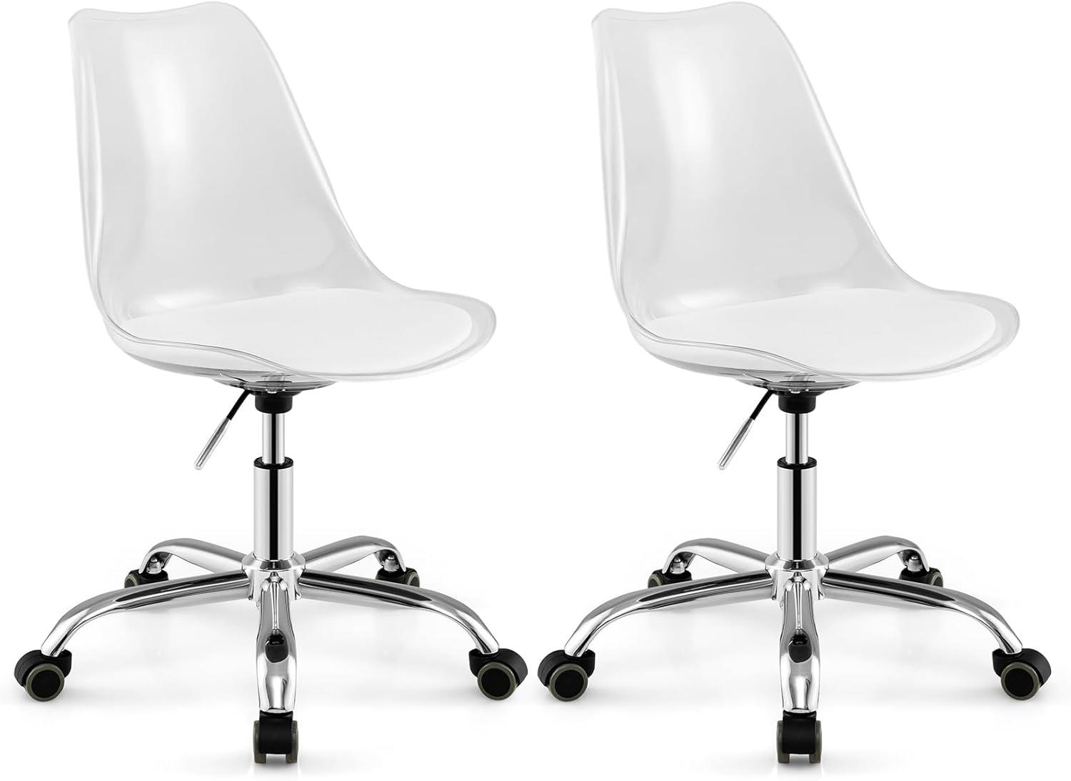 image:imageGiantex Acrylic Clear Desk Chair with PU Leather Cushion Modern Small Home Office Chair with Wheels Armless Swivel Rolling Vanity Chair for Office Make up Small Spaces Bedroom2