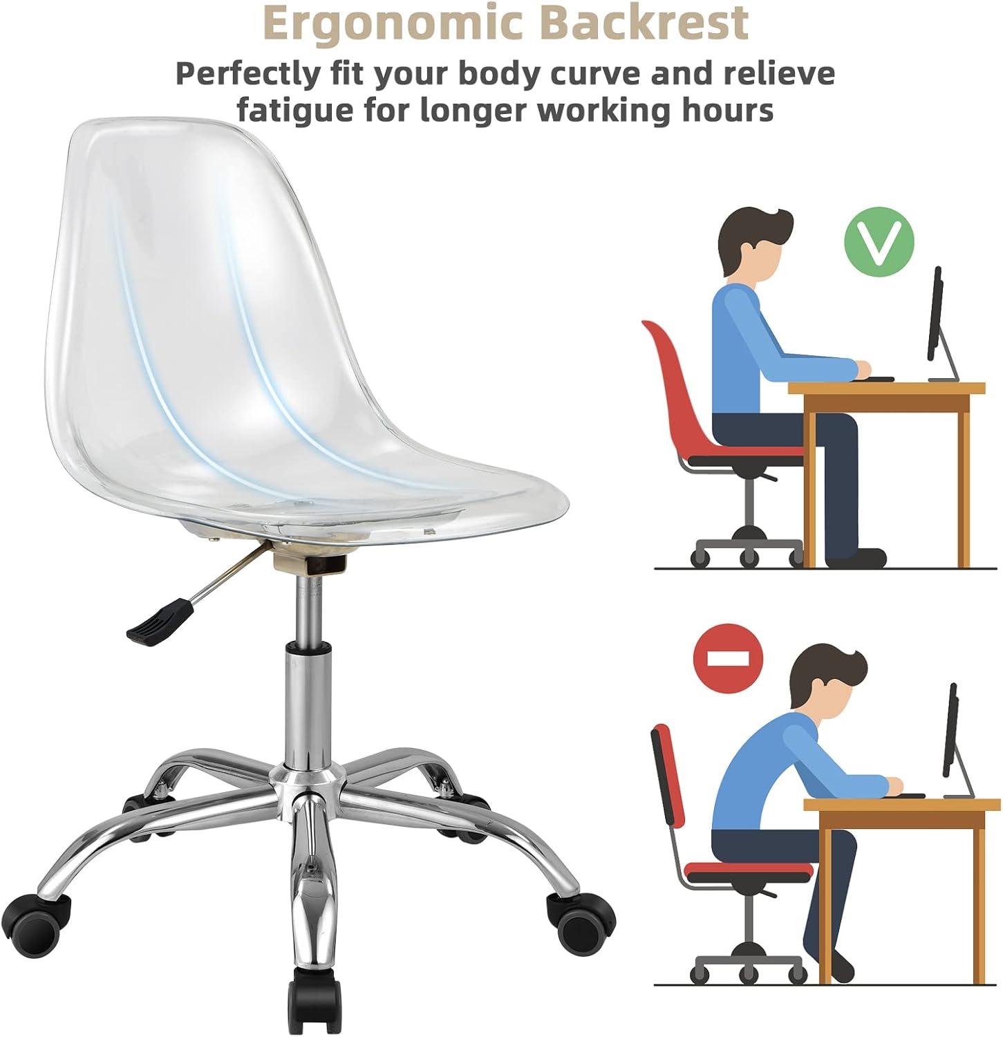 image:imageGiantex Acrylic Clear Desk Chair with PU Leather Cushion Modern Small Home Office Chair with Wheels Armless Swivel Rolling Vanity Chair for Office Make up Small Spaces Bedroom2
