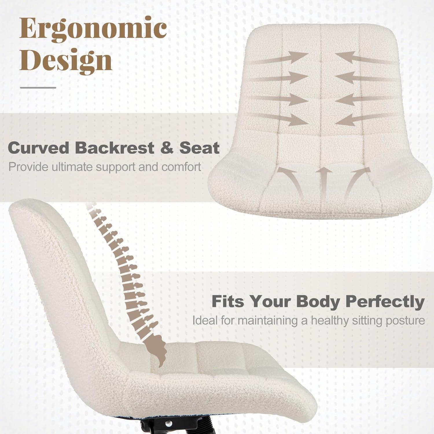 image:imageGiantex Armless Office Chair Modern Faux Fur White Vanity Chair with Wheels amp Adjustable Height 360 Rolling Swivel Task Computer Seat Home Office Desk Chair for Makeup Bedroom Small SpaceWhite