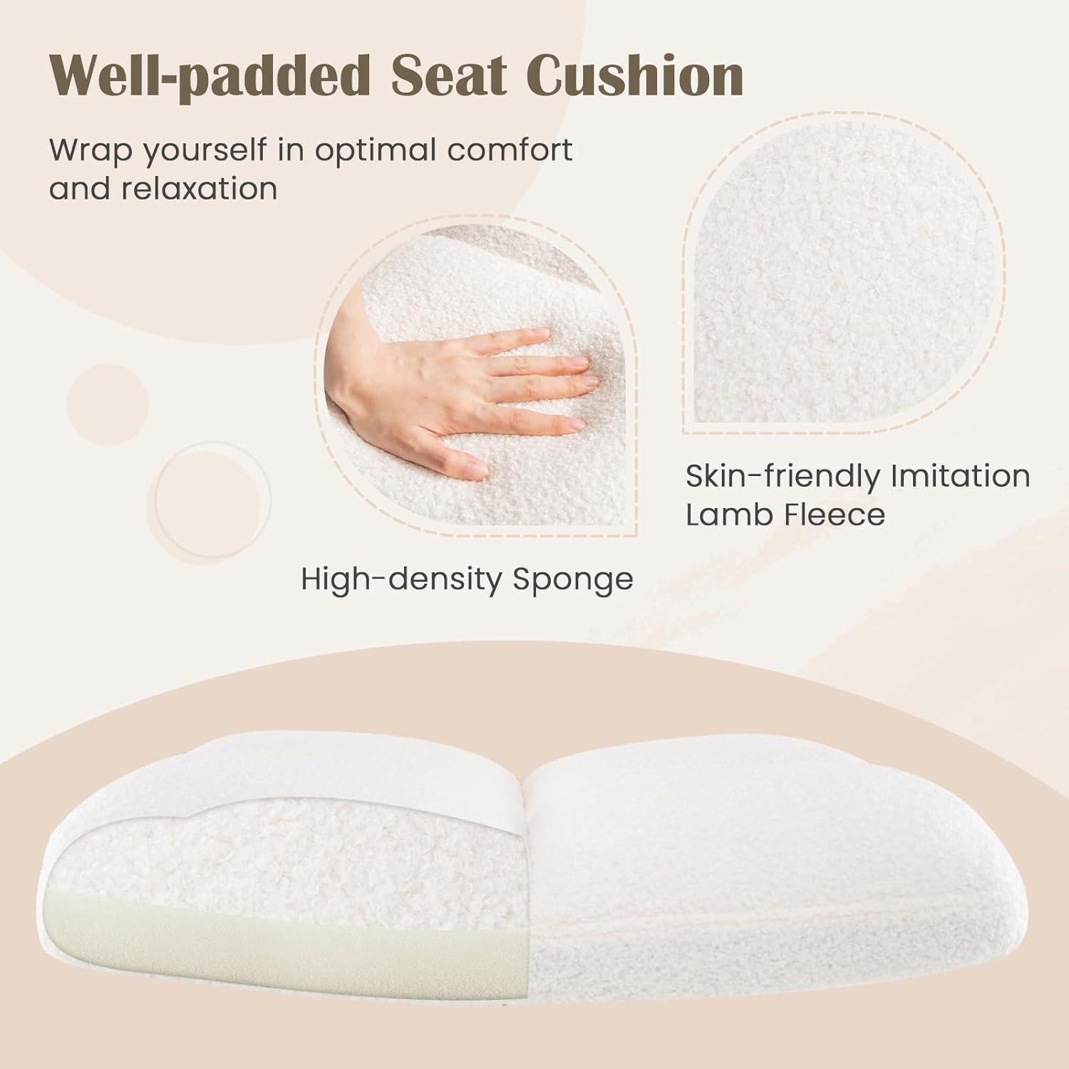 image:imageGiantex Criss Cross Chair Armless Cross Legged Office Chair Faux Fur Adjustable Swivel Ergonomic Desk Seat No Wheels Modern Wide Makeup Task Vanity Chair for Home Light GrayBeige