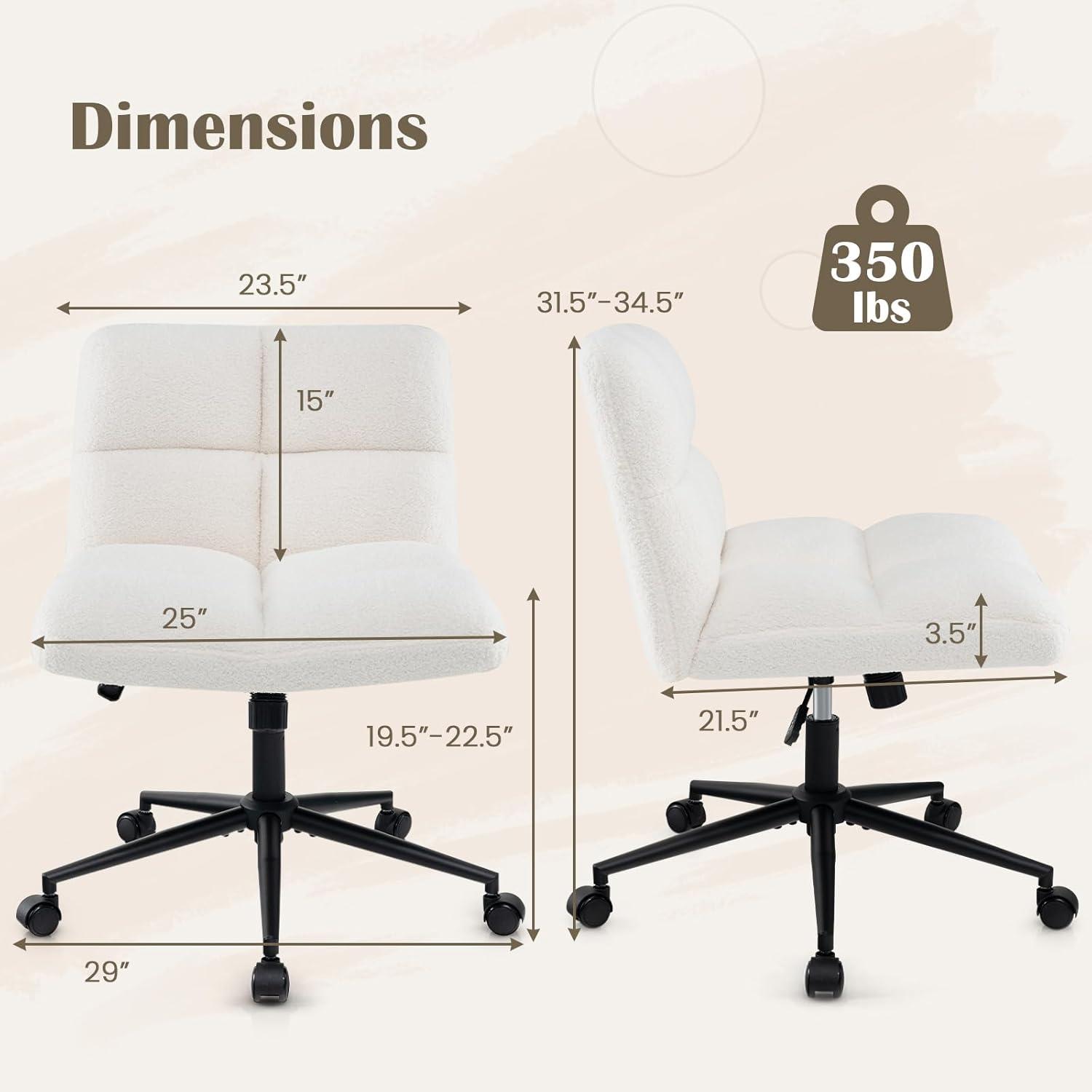 image:imageGiantex Criss Cross Chair Armless Cross Legged Office Chair Faux Fur Adjustable Swivel Ergonomic Desk Seat No Wheels Modern Wide Makeup Task Vanity Chair for Home Light GrayBeige