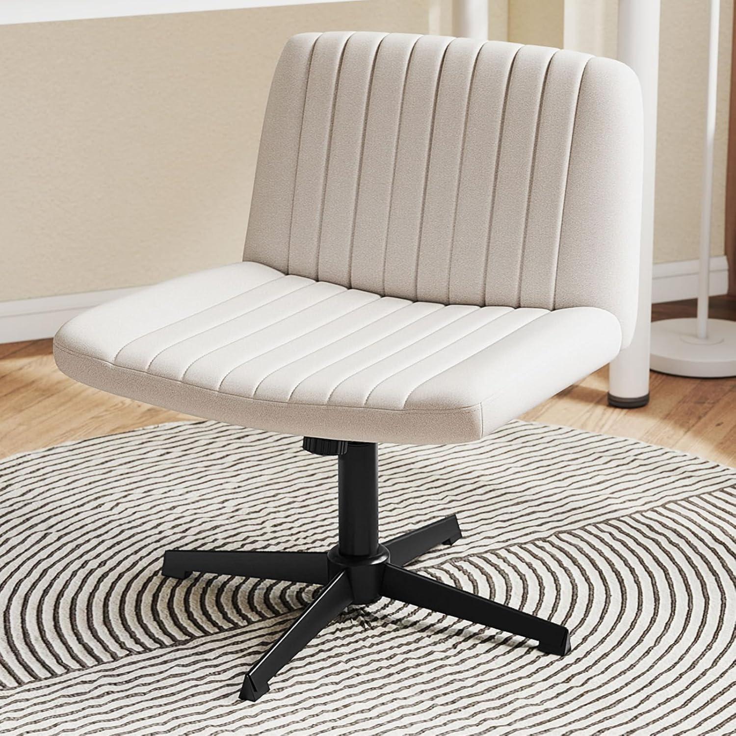 image:imageGiantex Criss Cross Chair with Wheels Armless Cross Legged Office Chair Fabric Adjustable Swivel Ergonomic Desk Seat Modern Wide Makeup Task Vanity Chair for Home GrayBeige