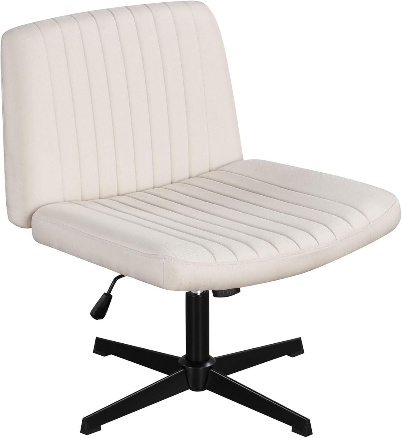image:imageGiantex Criss Cross Chair with Wheels Armless Cross Legged Office Chair Fabric Adjustable Swivel Ergonomic Desk Seat Modern Wide Makeup Task Vanity Chair for Home GrayBeige
