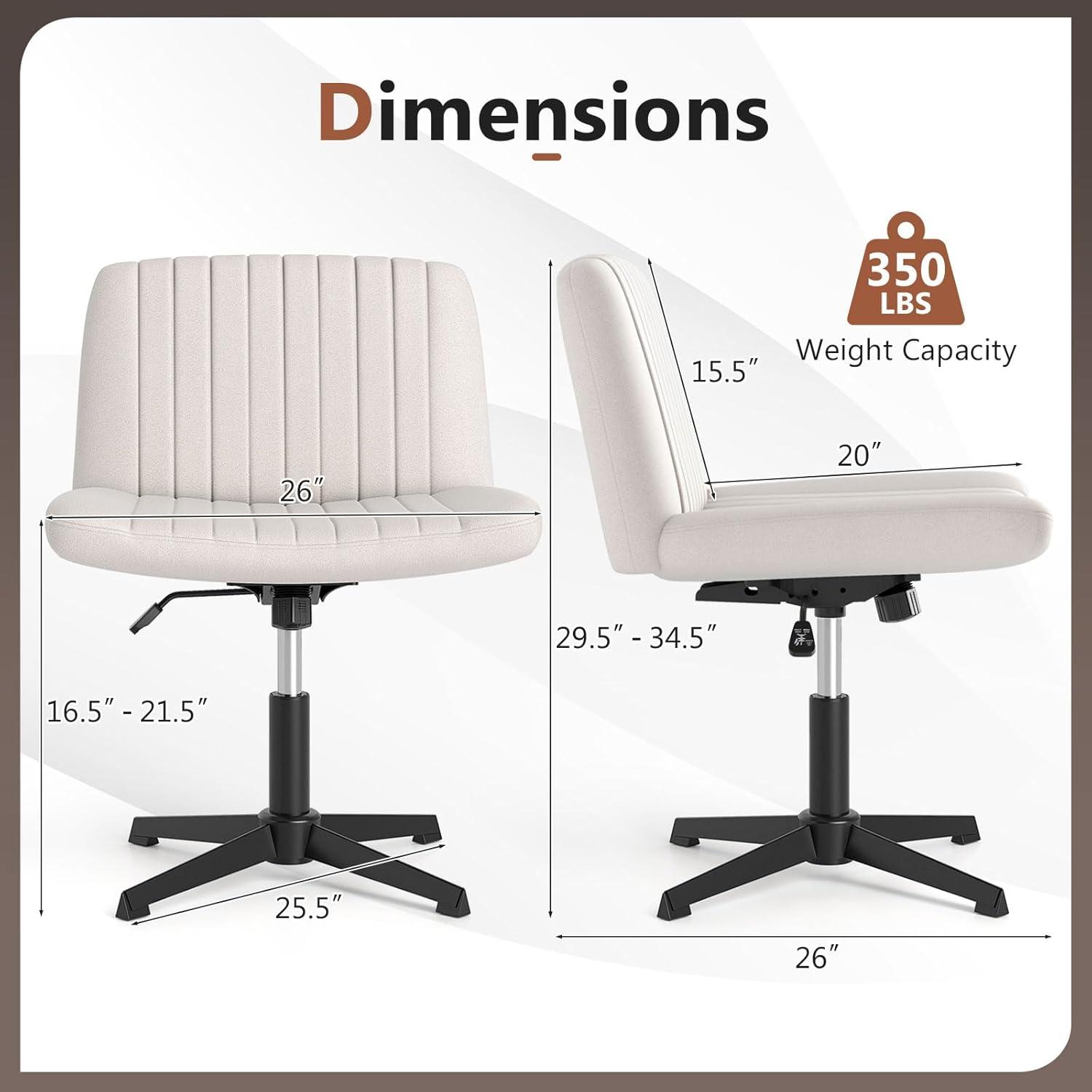 image:imageGiantex Criss Cross Chair with Wheels Armless Cross Legged Office Chair Fabric Adjustable Swivel Ergonomic Desk Seat Modern Wide Makeup Task Vanity Chair for Home GrayBeige